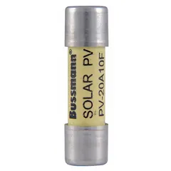 Fast-acting cylindrical fuse rated 15 A and 1000 V DC. Part of the PV-1P series. Provides overcurrent protection in photovoltaic systems, safeguarding wiring and equipment in DC circuits.