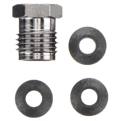 The DEVILBISS FLG-484 is a fluid needle packing kit for paint spray guns. It includes a nut and packings to seal the fluid needle, preventing leaks and maintaining consistent spray performance. Used during routine maintenance or repair of spray equipment.