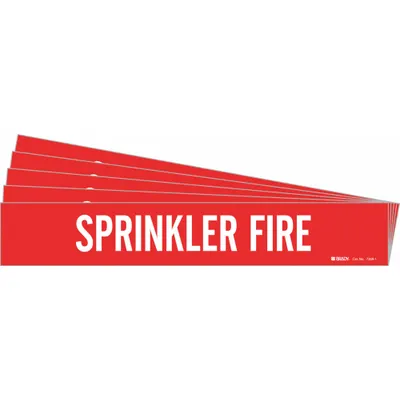 BRADY Pipe Marker: Sprinkler Fire, Red, White, Fits 2 1/2 to 7 7/8 in Pipe O.D. - Sprinkler Fire Adhesive Pipe Markers
