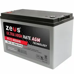 AGM sealed lead acid battery delivering 12V DC with 104 Ah capacity. Features an ABS housing and M6 terminal connections. Dimensions: 8.39 in height, 6.69 in width. Suitable for backup power systems, UPS, security alarms, and industrial equipment.