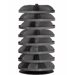 This revolving storage bin features 8 levels of flat-bottom shelves, each with 5 bins, providing organized storage for hardware and small parts. The rotating design allows easy access to components in workshops, warehouses, and assembly lines.