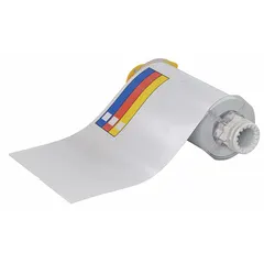 Vinyl precut label rolls with a color bar and blank text area for custom Right-To-Know labeling. Suitable for indoor/outdoor use with acrylic adhesive. Compatible with BBP85 printer series. Sizes: 7 in x 10 in and 10 in x 7 in.