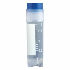 APPROVED VENDOR 3012B Polypropylene Cryogenic Vial, 2 mL, Colorless, Round Bottom, Self-Standing, External Thread, Blue Closure, Sterile