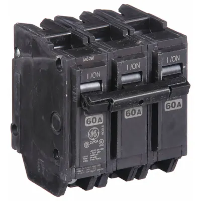 GE Miniature Circuit Breaker: THHQL, 60 A, 120/240V AC, Three Phase, 22kA at 120/240V AC - THQP, THQL & THHQL Series, Plug-In GE Miniature Circuit Breakers
