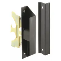 This sliding handle and latch kit is designed for use on screen doors. It provides a handle and latch mechanism to secure and operate sliding doors. The kit is black with an unfinished finish and has overall dimensions of 4 1/4 inches in height and length