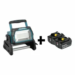 This 18V DC work light delivers up to 10,000 lumens with three selectable modes for adjustable brightness. The light head extends to a maximum height of 14-1/2 inches for versatile positioning. Kit includes two BL1860B-2 batteries (charger not included). Suitable for construction, maintenance, and industrial tasks requiring portable illumination.