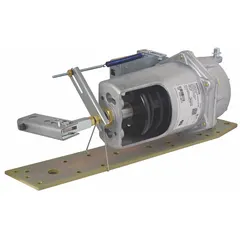 Linear pneumatic actuator for modulating air dampers in HVAC systems. Features a pivot connection, integrated positioner, and 3 psi to 13 psi spring range. Extended shaft mounting with rubber construction. Not for fire or smoke applications.