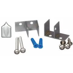 Aluminum headrail with brushed finish for bathroom partitions. Includes (2) 14/16 x 1-1/2 in plastic shields. Compatible with baked enamel steel partitions. Used as a top rail component to provide structural support and alignment in commercial restroom installations.