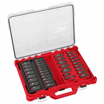 MILWAUKEE Socket Set: 3/8 in Drive, 36 Piece, 6-Point, Metric/SAE - SAE & Metric Socket Sets with Drive Tools