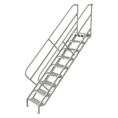 TRI-ARC Portable Stairs: 10.3 ft Overall Ht, Steel, 450 lb Load Capacity, Perforated - Steel Stairs