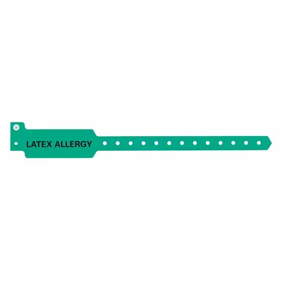 ID Wristband: Latex Allergy, 10 1/4 in Overall Lg, 1 3/8 in Overall Wd, Plastic - Security Wristbands