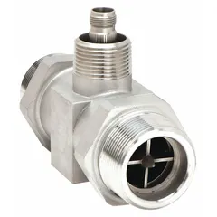 The BLANCETT B111-115 is an inline turbine flowmeter designed for measuring flow rates of oils and water. It features a 1 1/2 inch NPT connection, a stainless steel rotor, and provides a standard frequency pulse output with +/-1% accuracy, measuring in gallons. Suitable for industrial fluid monitoring and process control applications.
