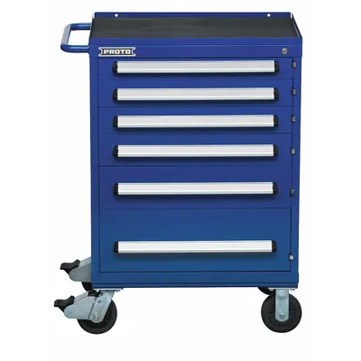PROTO Rolling Tool Cabinet: Blue / Blue Drawer, 30 in W x 21 3/8 in D x 42 1/2 in H - Extra-Heavy-Duty Rolling Tool Cabinets