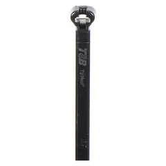 This black fine adjustment cable tie is designed for bundling and securing wires, cables, and hoses. With a nominal length of 14 1/2 inches and a maximum bundle diameter of 4 inches, it is suitable for outdoor use. Supplied in a pack of 1,000.