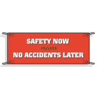 This polyethylene banner is printed on one side with a safety message promoting accident prevention. Suitable for indoor or outdoor use, it measures 48 inches by 120 inches. Commonly used in industrial facilities, warehouses, and construction sites to reinforce safety awareness