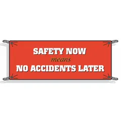 This polyethylene banner is printed on one side with a safety message promoting accident prevention. Suitable for indoor or outdoor use, it measures 48 inches by 120 inches. Commonly used in industrial facilities, warehouses, and construction sites to reinforce safety awareness.
