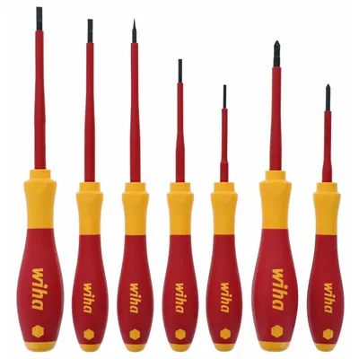 WIHA Insulated Screwdriver Set: 1-10 Pieces, 7 Pieces, Phillips/Slotted Tip - Insulated Precision Screwdriver Sets