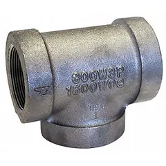 This pipe tee (run x run x branch) is used to split or combine flow in high-pressure piping systems. Constructed from malleable iron with a zinc-galvanized finish, it is rated for 2000 psi at 150°F. Suitable for hydraulic, steam, or compressed air lines.
