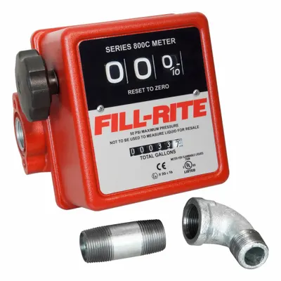 FILL-RITE Mechanical Flowmeter: Mechanical Fuel Transfer Meter, Aluminum, 3/4 in FNPT - Nutating Disc Totalizers for Fuels