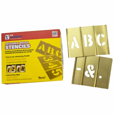 C.H. HANSON Stencil Set: Ampersand (&)/A to Z/Comma (,)/Dash (-)/Period (.) - Brass Interlocking Stencil Sets