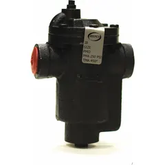 Standard inverted-bucket steam trap for automatic condensate drainage from steam lines. Features 1/2-inch FNPT connections, in-line horizontal configuration, maximum capacity of 765 lb/hr, and maximum pressure of 250 psi. Suitable for steam distribution and process heating systems. Strainer not included.