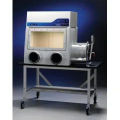 This HEPA filtered glove box from LABCONCO is designed for handling hazardous airborne particulates. It features a powder-coated steel construction, two ports with neoprene gloves, and overall dimensions of 40 in height, 4 3/8 ft length, and 31 5/8 in width. Typical applications include material transfer, weighing, and sample preparation in laboratory and industrial settings.