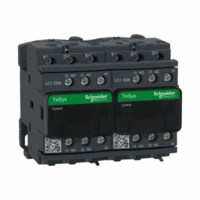 SCHNEIDER Magnetic Contactor: Reversing, 3 Poles, 3NO Contacts, 9 A - Reversing IEC Contactors