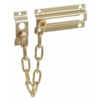 OEM Chain Door Guard: Brass, 7/16 in Ht, 1 1/2 in Wd, 3 3/8 in Lg - Chain Door Guards