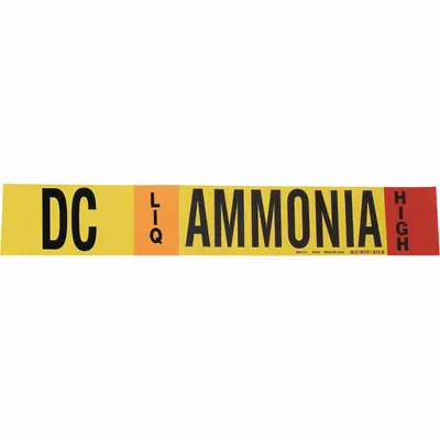 BRADY Pipe Marker: DC, LIQ, High, Fits 8 in and Larger Pipe O.D., 1 Pipe Markers - Ammonia Adhesive Pipe Markers