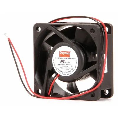 Dayton Axial Fan: 40 cfm Airflow @ 0.000 in SP, 2 3/8 in Ht, 1 in Dp, Lead Wires - Standard Square Axial Fans