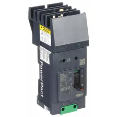 This 2-pole molded case circuit breaker is rated 15 A at 525V AC with a maximum interrupting rating of 25kA at 277/408V AC. It features a fixed instantaneous trip, AB phase connection, and aluminum mechanical lug terminal connection on the load end. Suitable for branch circuit protection in industrial electrical panels.