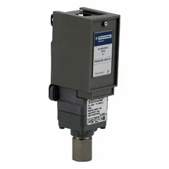 Pressure switch from the 9012G Series with a single 1/4-18" NPT pressure connection port. Suitable for monitoring or controlling pneumatic or hydraulic pressure in industrial machinery such as presses, conveyors, and automated assembly equipment.