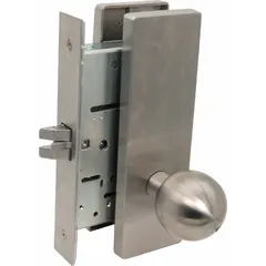 This passage knob lockset is constructed of stainless steel and features an MR126 ball knob design. It is ADA compliant and intended for interior doors where locking is not required, such as hallways or closets.