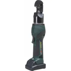 This cordless bolt cutter operates on a 10.8V power system and includes batteries with 1.5 Ah capacity. It is designed for cutting 5/16 in diameter Grade 8 bolts and guy strand, suitable for construction and utility tasks requiring portable cutting of hardened steel fasteners and wire rope.