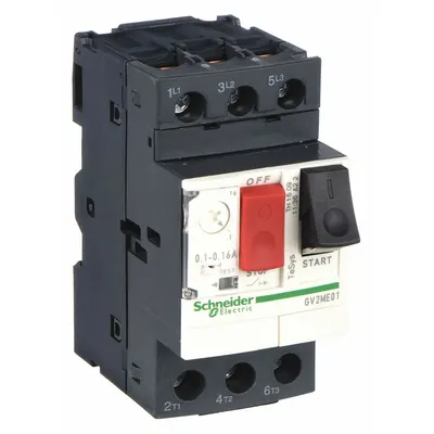 SCHNEIDER Manual Motor Starter: Non-Reversing, 3 Poles, 0.16 A, Thermal Protection - Non-Reversing Starters with Thermal Overloads