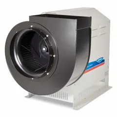 This direct-drive fume hood blower is designed for outdoor installation. It features a variable-speed, high-efficiency motor operating at 1,900 RPM with 115/230V input. The unit has a 10-inch inlet and a rectangular outlet, and it communicates with building management systems for streamlined integration. Typical applications include exhausting chemical vapors and fumes from laboratory fume hoods.