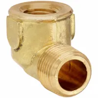 This 90° threaded elbow is used to change flow direction in high-pressure piping systems. Made from CA2745 brass, it connects 1/4 in to 3/8 in pipe and is rated for maximum operating pressure of 1,000 psi. Suitable for potable water applications in industrial plumbing and process lines