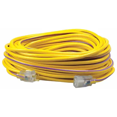 SOUTHWIRE Extension Cord: Outdoor Use, 100 ft Lg, Outlet, 5-15P, 12/3, SJTW, Purple/Yellow - Outdoor Extension Cords with Single Outlet