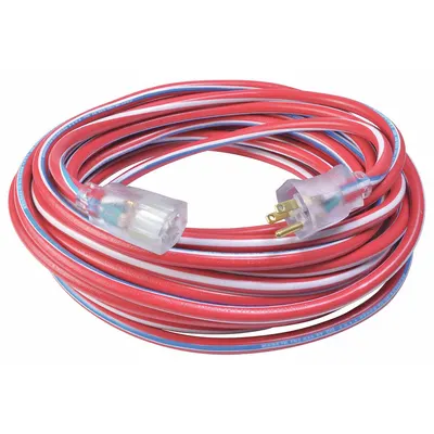 SOUTHWIRE Extension Cord: Outdoor Use, 50 ft Lg, Outlet, 5-15P, 12/3, SJTW, Blue/Red/White - Outdoor Extension Cords with Single Outlet
