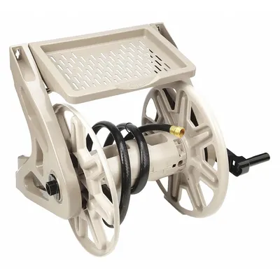 SUNCAST Garden Hose Reel: 200 ft (5/8 in I.D.), 15 in Reel Dia, Tan - Plastic Wall-Mount Garden Hose Reels
