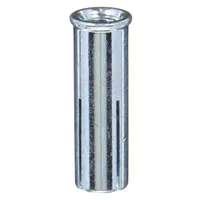 Steel drop-in anchor for use in solid concrete or masonry. Accepts standard bolts with 5/8"-11 coarse thread. Suitable for fastening fixtures, equipment, or structural elements. Pack of 25