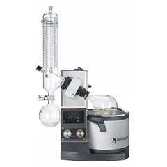 Motorized lift rotary evaporator with 5 L capacity, speed range 10-280 RPM, and 1300 W heating capacity. Features G3 XL vertical glassware with a 2200 cm² cooling surface for efficient solvent removal. Includes G3 x L vertical condenser. No vacuum controller or vapor temperature sensor.