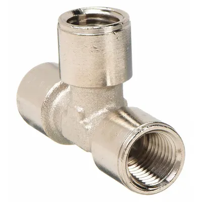 AIGNEP USA Metal Pipe Tee: Tee, 1/8 in x 1/8 in x 1/8 in, Nickel-Plated CA360 Brass - Nickel-Plated Threaded Low-Pressure Pipe Fittings