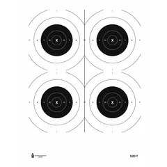 Paper bullseye target with black and white scoring zones. Measures 35 inches high by 23 inches wide. Pack of 50. Suitable for shooting range practice and qualification exercises.