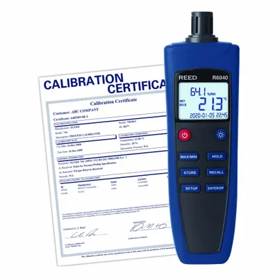 REED INSTRUMENTS Digital Psychrometer: Included (MPN R6040-NIST) - Data Logging Temperature & Humidity Meters