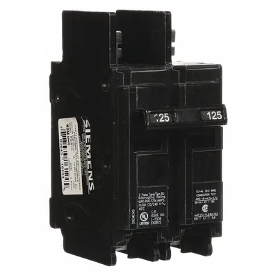 SIEMENS Miniature Circuit Breaker: 125 A Amps, 120/240V AC, 2 Poles - BQ & BQH Series, Bolt-On Siemens Miniature Circuit Breakers