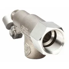 This float valve body is designed for water level control in horizontal piping systems. It features an angle valve body style with an adjustable arm and 1-inch FNPT inlet and outlet connections. The valve provides a flow rate of 52.5 gpm at 35 psi and accepts a float rod with 3/8"-16 thread. Float and rod are not included.