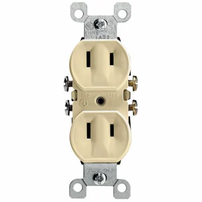 LEVITON Receptacle: Duplex, 1-15, Ivory, 125V AC, 15 A, 2 Pole / 2 Wire (MPN 223-I) - General Purpose Receptacles