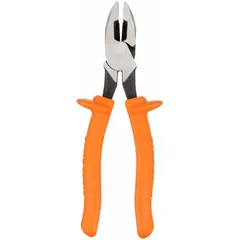 Flat jaw profile, 1 5/8 in jaw length, 1 3/8 in jaw width. Overall length 9 3/4 in. Insulated for electrical work. Used for cutting, gripping, and bending wire in electrical and industrial maintenance.