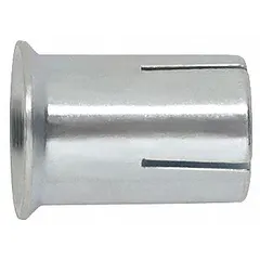 Steel drop-in anchor with zinc-plated finish for concrete anchoring. 1/2" diameter, 1" overall length, 1/2"-13 coarse thread. Accepts standard bolts for flush-mount threaded inserts in concrete.